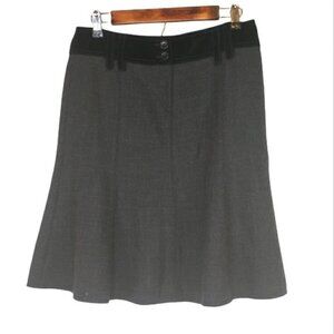 Armani Collezioni Gray & Navy Blue Wool Blend with Velvet Trim Fit & Flare Skirt